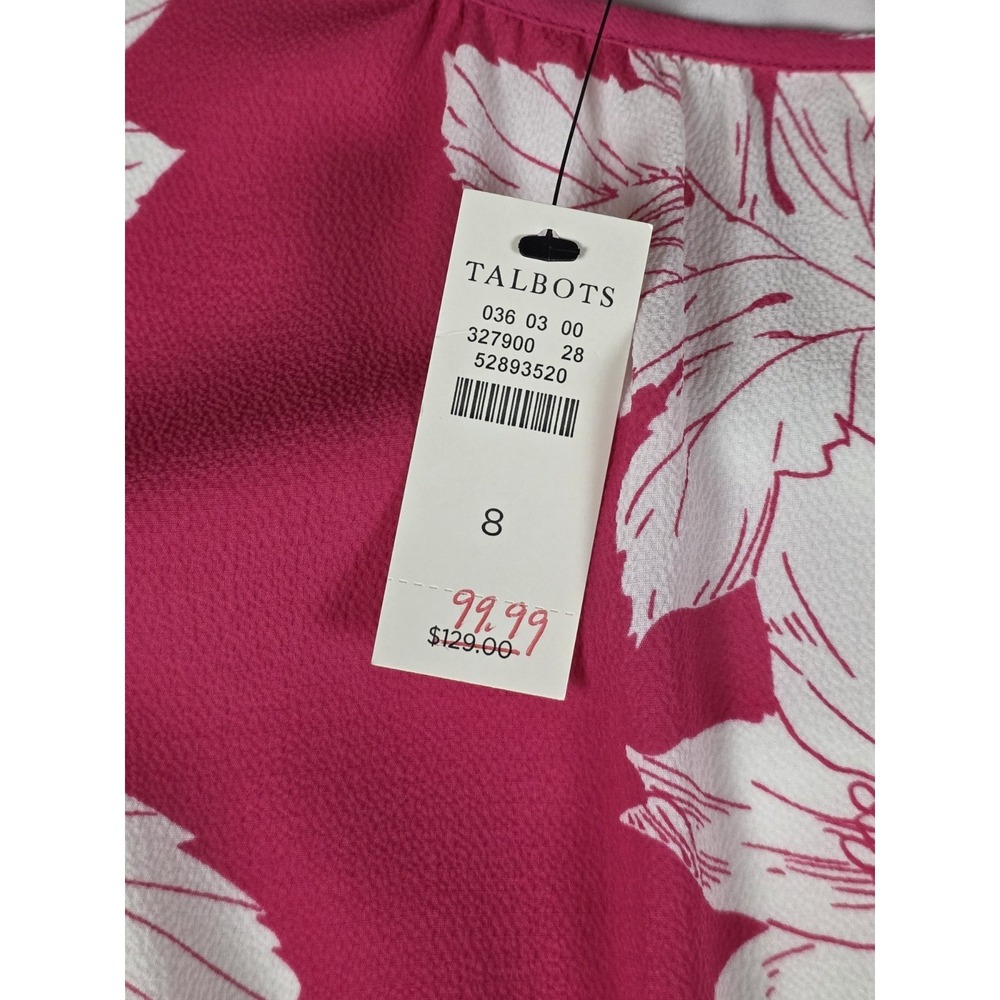 TALBOTS NWT Crepe Floral Blouson Lined Keyhole Flounce Dress Size 8 Pink - Picture 6 of 12